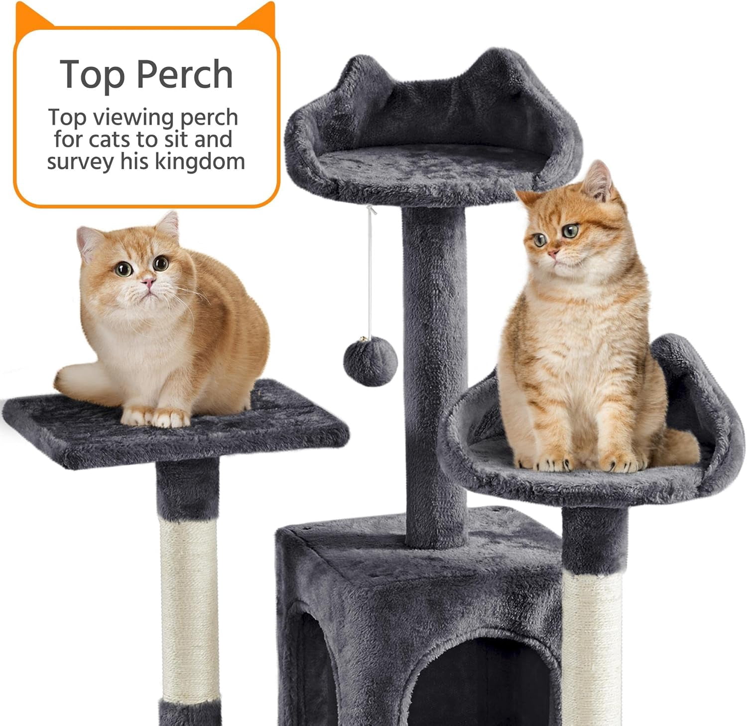 ZYPPP XL Cat Tree, 72in Multi-Level Cat Tower with 2 Cozy Caves, 3 Soft Perches, Scratching Posts, Board, and Dangling Ball, Pet Furniture Play House for Kittens/Cats, Dark Gray