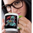 thumbnail image 2 of 3drose, Funny Alien Ufo Monster Eating Pizza Fast Food, 11oz Two-tone Green Mug, 2 of 6