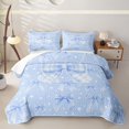 thumbnail image 2 of Erosebridal Blue Geometric Grid Quilt King,Girls Lovely Bowknot King Coverlet Set For Kids,3-Piece, 2 of 7