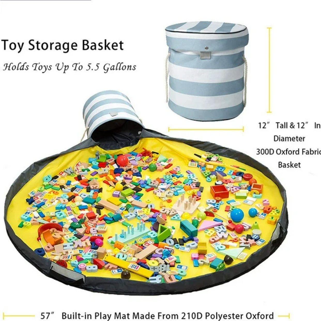 UU&T Toy Storage Organizer & Play Mat, Playroom Organizer Bin for Boys and Girls, Blue Stripes