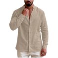 thumbnail image 2 of Tdoqot Mens Linen Shirts Long Sleeve- Button Down V-Neck Casual Summer Beach Shirts Khaki Size L, 2 of 9