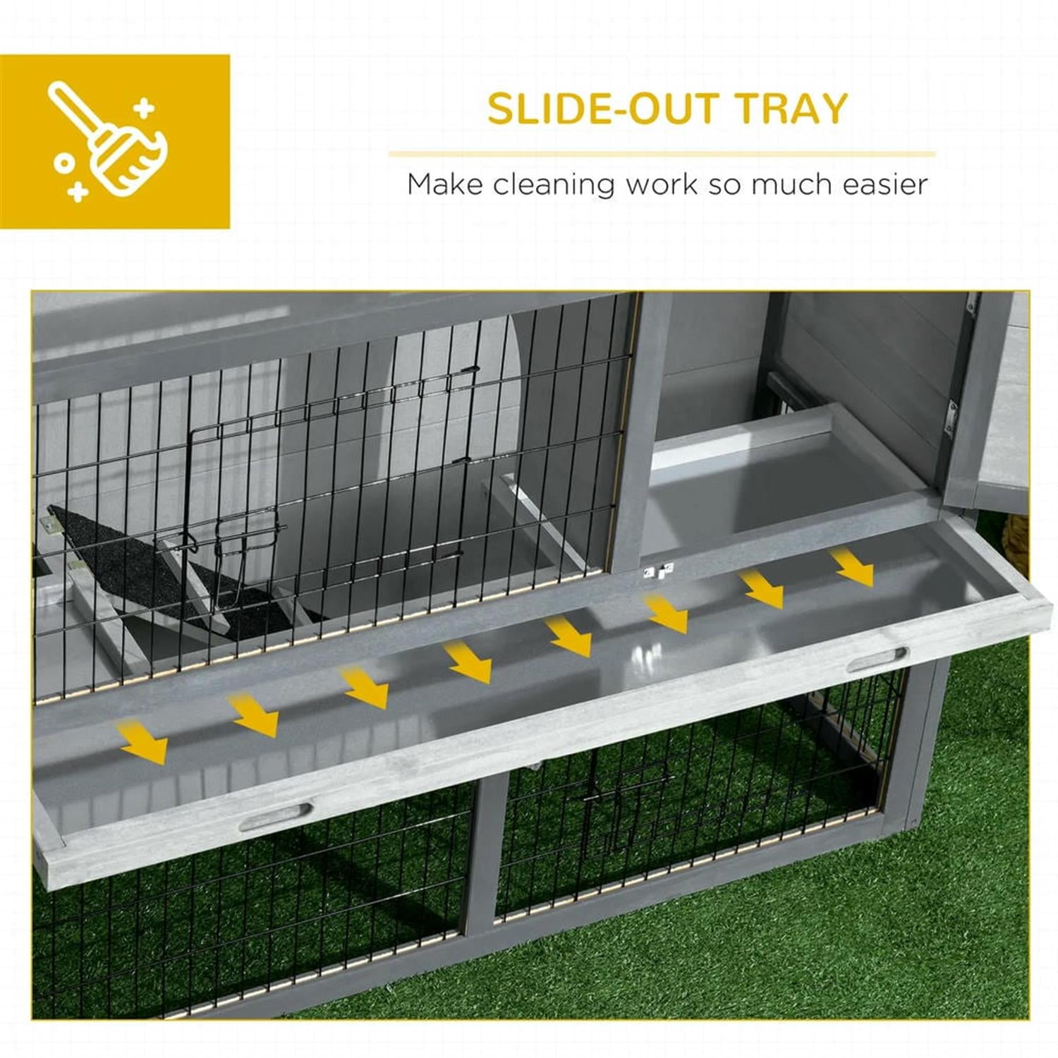 resenkos 43" 2-Story Wooden Rabbit Hutch with Slide-out Tray, Outdoor Small Animal Habitat Enclosure Bunny Cage for Bunnies, Guinea Pigs, Gray