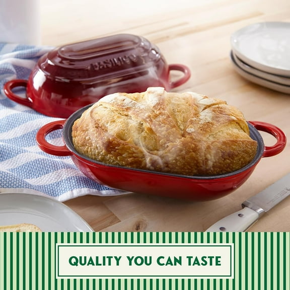 Enameled Cast Iron Bread Oven 2 Qt Red, Non-Stick Single Loaf Pan with Lid for Artisan Sourdough Baking
