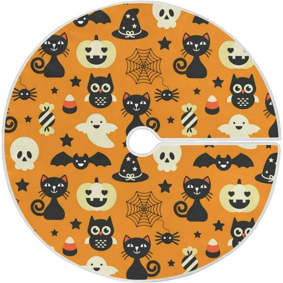 FMSHPON Halloween Pumpkin BatSkull Xmas Christmas Tree Skirt Stand Mat for Holiday Party Decoration Indoor Outdoor 48 inches