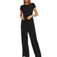 thumbnail image 3 of LLYWEY Womens Two Piece Outfits, Casual Loose Crew Neck Short Sleeve T-Shirt Drawstring Elastic Waist Wide Leg Long Pants with Pockets Summer 2 Piece Outfit Sets New-25 Black S, 3 of 7