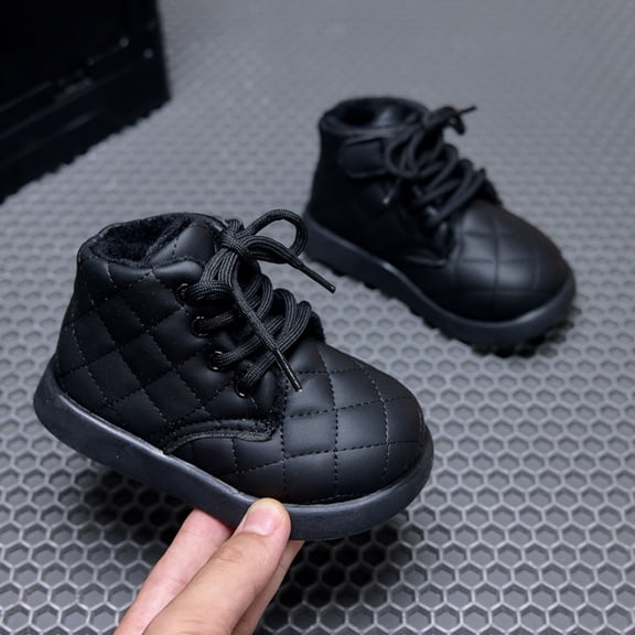Bnwani Non-Slip Boots for Toddler Girls Cold Weather Fleece Lined Warm Ankle Boots Lace Up Black 28
