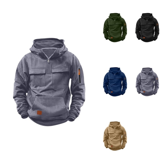 Boys Tactical Cargo Quarter-Zip Pullover Hoodie â Long Sleeve Athletic Sweatshirt with Pockets for Outdoor Sports