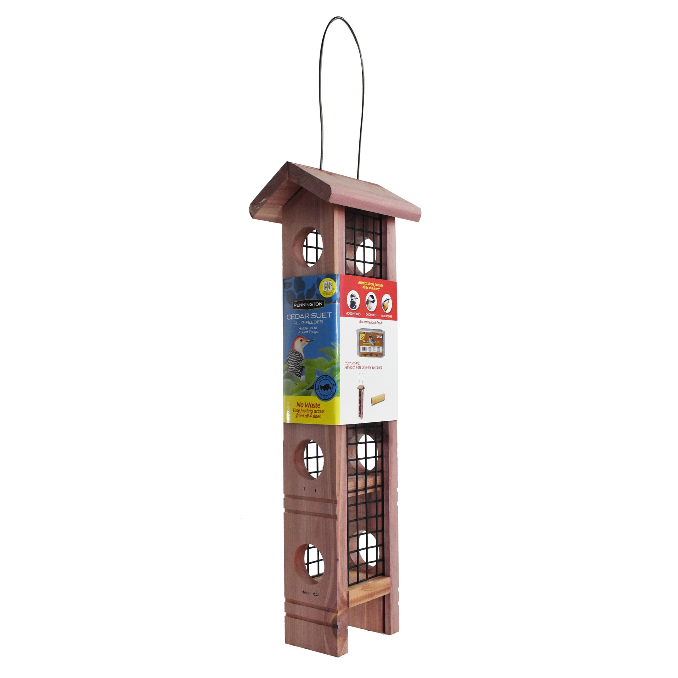 Pennington Red Cedar Wild Bird Suet Feeder, 4 Plug Capacity