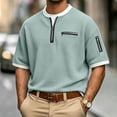thumbnail image 2 of hotojiny Men's Quarter Zip Pullover Lightweight Textured Half Sleeve Sweatshirt Casual Crew Neck Patchwork Shirts, 2 of 7