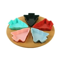 Rotatable Christmas Tree Snack Tray Set - 5 Compartment Appetizer Platter for Candy, Nuts, Dried Fruits, Holiday Party Serving with Bamboo Base