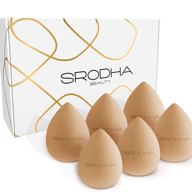 Juego de esponjas de maquillaje SRODHA Beauty | Paquete de 6 piezas | Juegos de esponjas para licuadora de maquillaje líquido | Para mezclar el cutis facial, base, corrector, productos en crema en pol