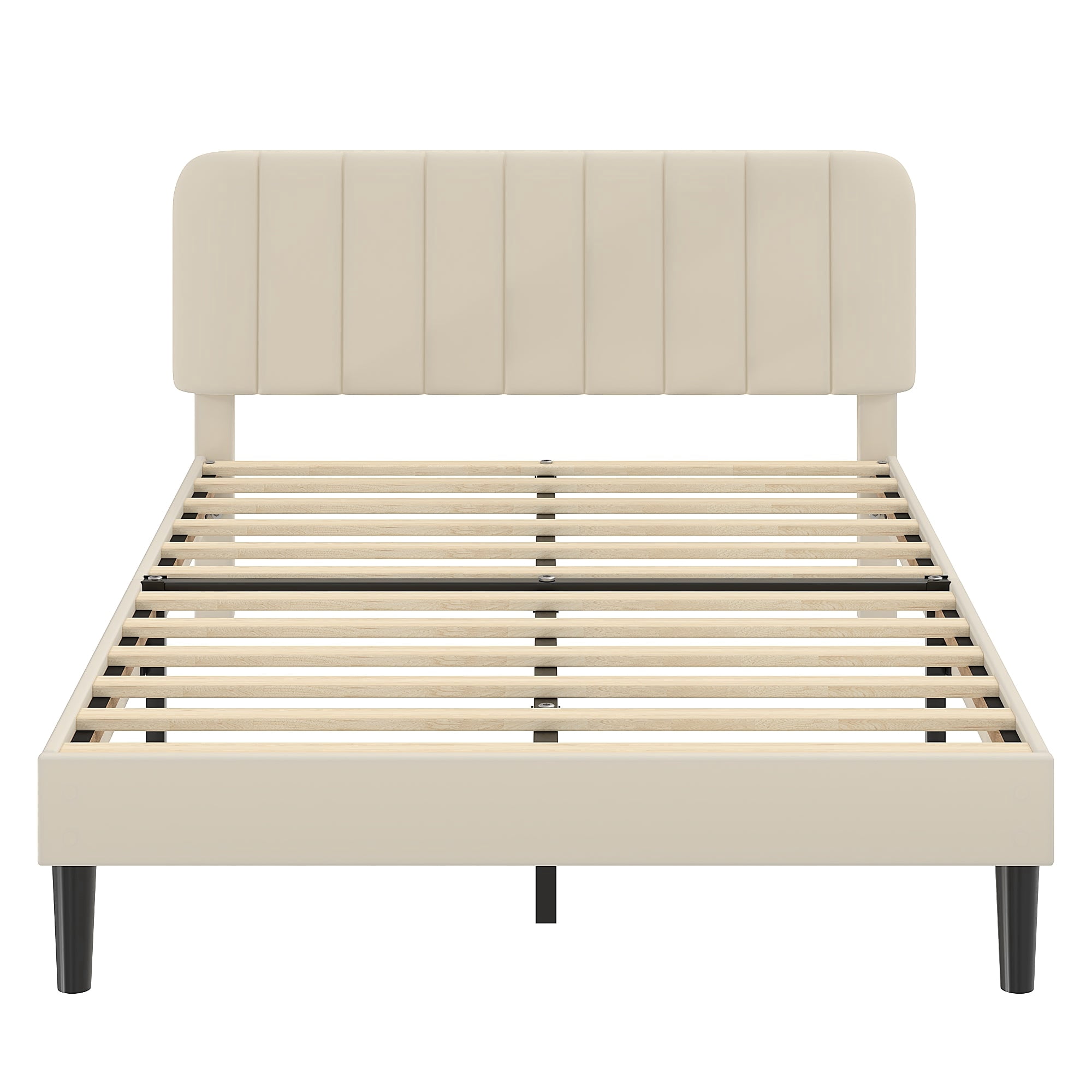 VECELO Queen Size Bed Frame, Upholstered Platform Bed Frame with Adjustable Headboard, No Box Spring Needed, Easy Assembly, Beige
