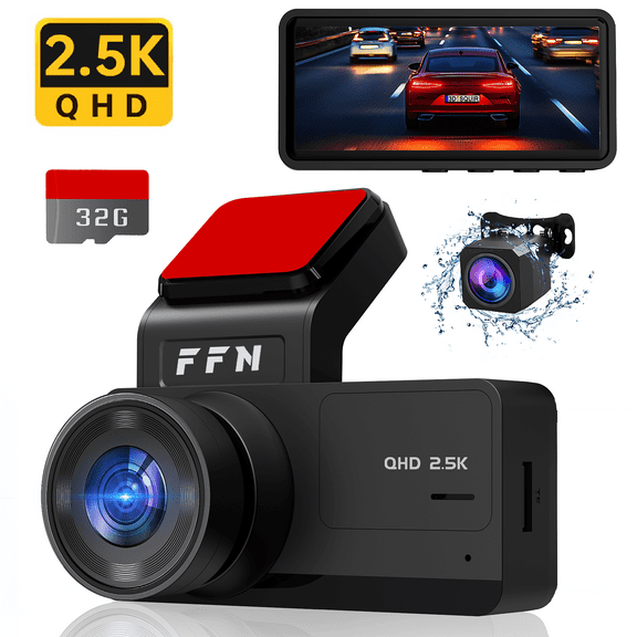 FFN 2.5K 1080P Dual Dash Cam Front and Rear,Car Dash Camera for Cars,Car Camera 170° Wide,Dashcam with Night Vision,Mini Dashcams with WDR,24H Parking Mode,Loop Recording,G-Sensor,32GB SD Card