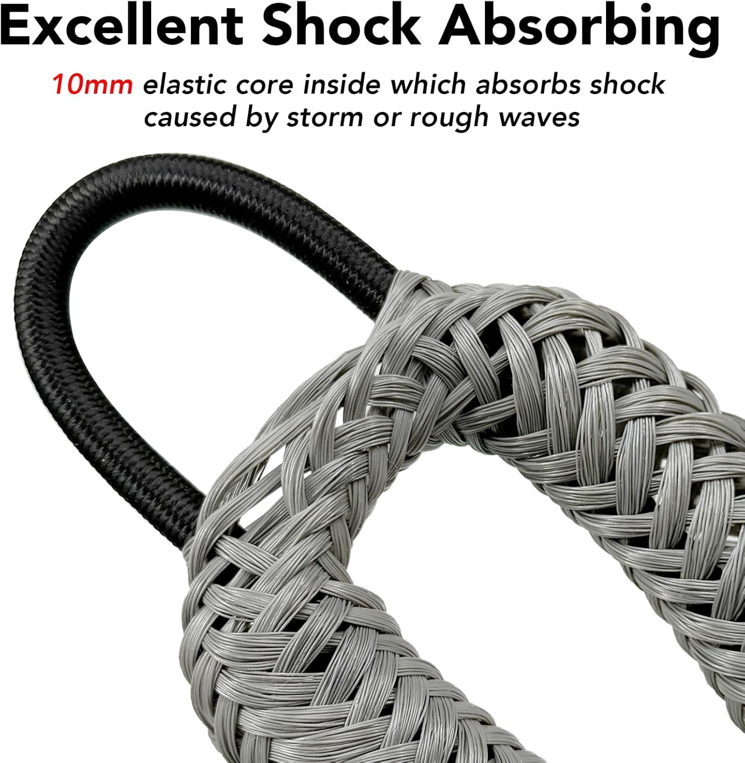 4 Feet Bungee Dock Line Mooring Rope for Docking with Stainless Steel Clip Accessories for Boats PWC, Built in Snubber, Kayak, Watercraft,SeaDoo,Jet Ski, Pontoon, Canoe, Power Boat 2-Pack (Grey)