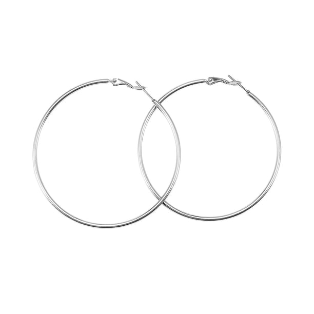 Aros grandes de 60 mm, plata de ley chapada en oro de 18 quilates, aros redondos pulidos, joyas