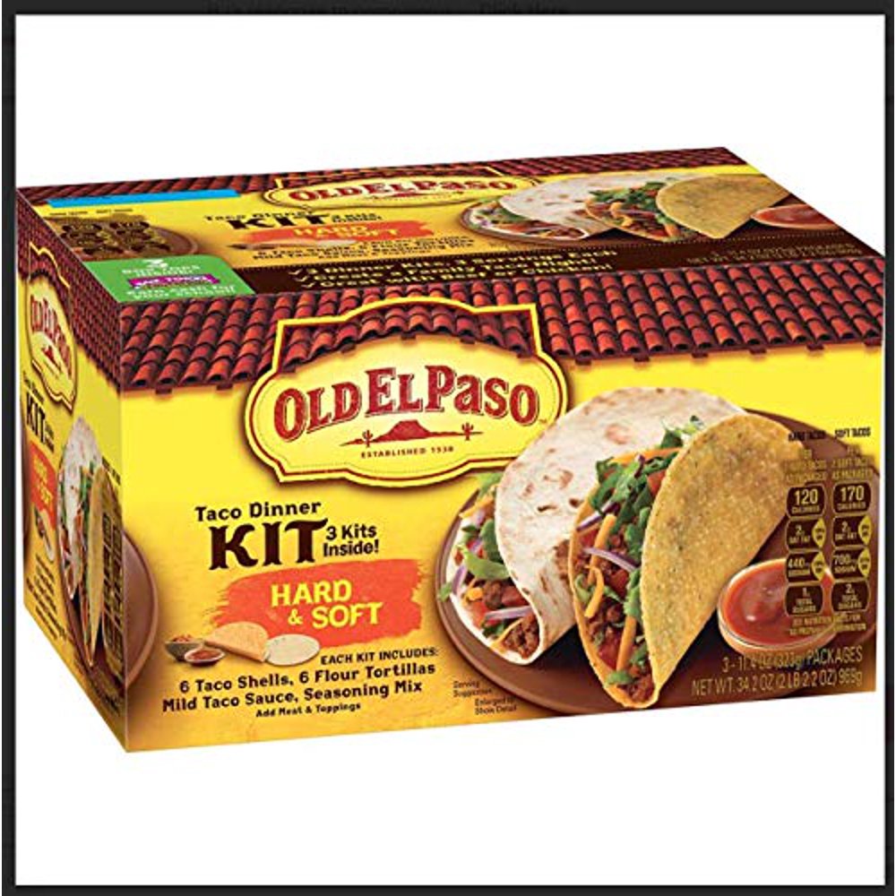Old El Paso Hard & Soft Taco Dinner Kit 36 Tacos 18 Taco Shells 18 Flour Tortillas Walmart