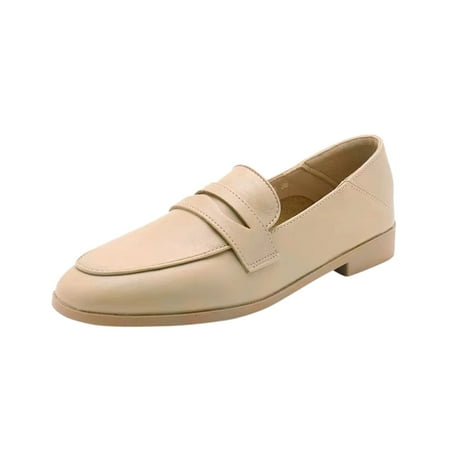 QYZEU Wide Width Flats for Women Casual Shoes Women Wide Width Women s Fashion Casual Soft Soled Leather Shoes Slip On Single Shoes Women Casual Boots Beige 37