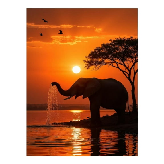 Diamond Art Kit for Adults, Elephant Sunset Silhouette Serenade Diamond Painting for Adults Beginners, DIY Diamond Art Painting Kits, 5D Diamond Painting Crafts for Home Decor 12x16 Frameless