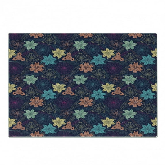 Floral Cutting Board, Exotic Hibiscus Petals in Warm Tones Beach Palm Tree Wild Dreamy Tropical Graphic, Decorative Tempered Glass Cutting and Serving Board, Small Size, Multicolor, by Ambesonne