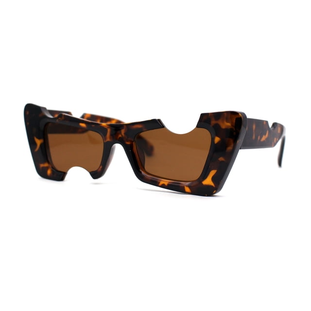 Womens Avant Garde Hole Punch Cropped Thick Plastic Mod Sunglasses Tortoise Brown