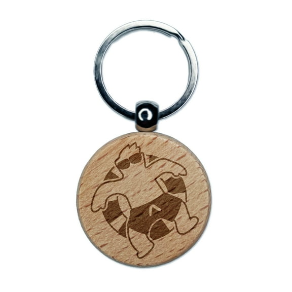 Summer Man in Swimsuit Floating Round Keychain Charm Tag - Engraved Wood