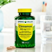 Spring Valley Cinnamon Plus Chromium Metabolism Support Dietary Supplement Capsules, 500 mg, 180 Count