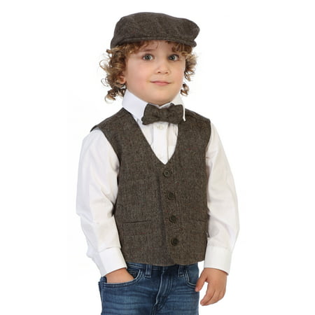 Gioberti Boy's 3pc Tweed Vest with Matching Cap and Bow (Best Tweed Shooting Jacket)