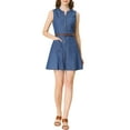 thumbnail image 2 of INSPIRE CHIC Juniors Sleeveless Denim Dress Button Up Belted Dress, 2 of 6