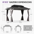 thumbnail image 2 of PURPLE LEAF 8' X 12' Outdoor Hardtop Gazebo Metal Double Roof White Aluminum Frame Heavy Duty Patio Gazebo with Curtain and Netting for Backyard and Garden, Grey, 2 of 9