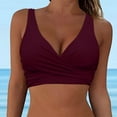 thumbnail image 2 of TOWED22 Women's Twist Front Bikini Top V Neck Push Up Padded Swimsuit Top Bathing Suits Adjustable Backless Beach Swimwear(Wine,M), 2 of 5
