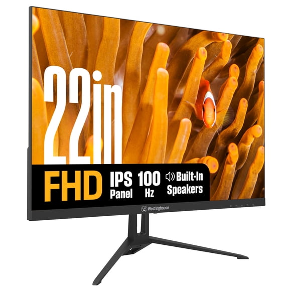 Westinghouse 22 Inch Monitor, 1080p Full HD IPS Computer Screen, 100Hz Refresh Rate, 1ms Response, HDR, Adaptive Sync, Built-in Speakers, HDMI, VGA,