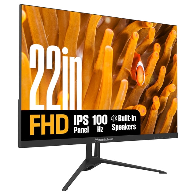 Westinghouse 22 Inch Monitor, 1080p Full HD IPS Computer Screen, 100Hz Refresh Rate, 1ms Response, HDR, Adaptive Sync, Built-in Speakers, HDMI, VGA,