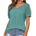 thumbnail image 2 of Lolmot Women's Summer Lace Short Sleeve V-Neck Tops Shirt Loose Casual Solid Color Tee Blouse, 2 of 5