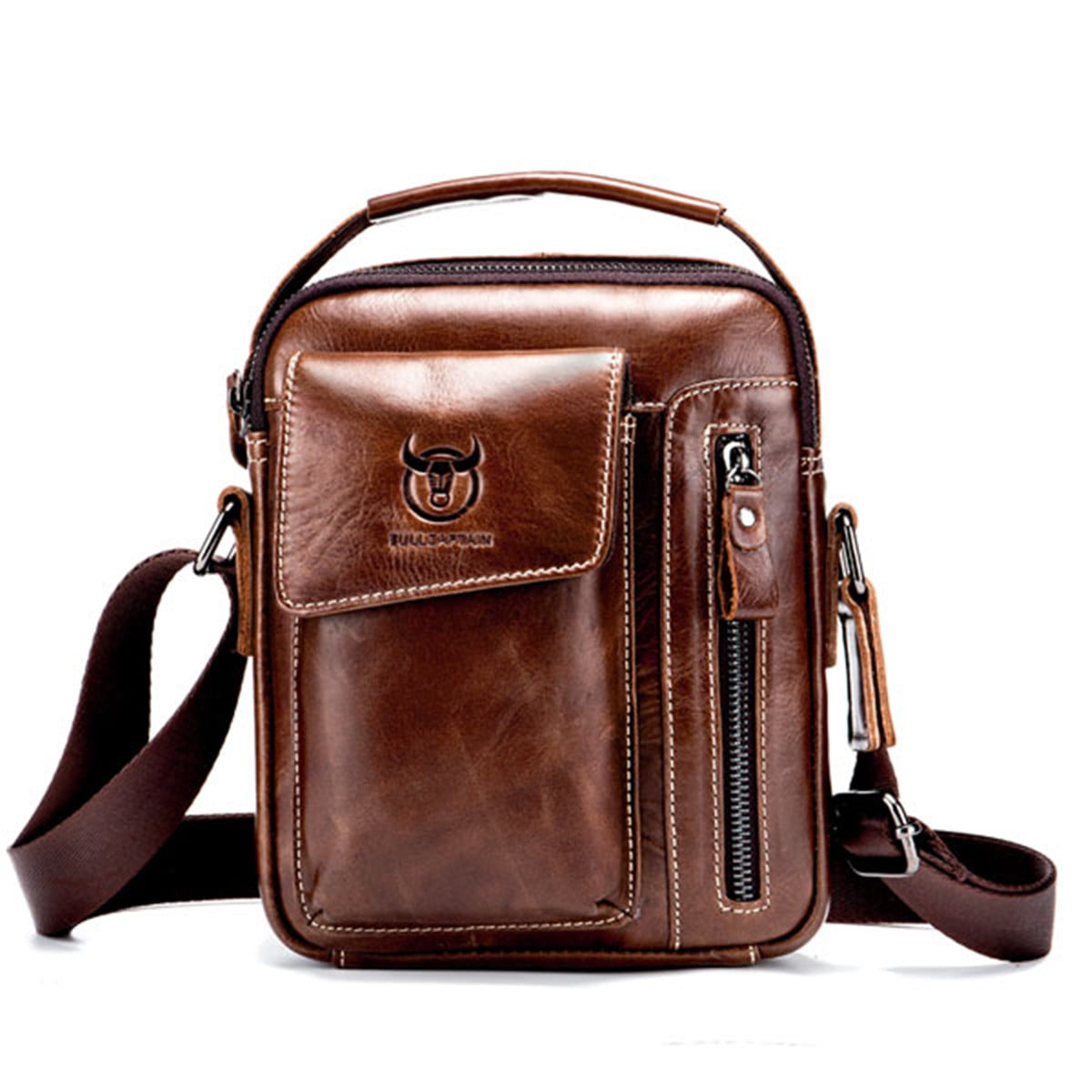 Genuine Leather Men Bag Messenger crossbody Shoulder Satchel handbag retro brown
