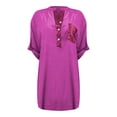 thumbnail image 4 of Jxximdong Tshirts for Women Women's Casual V Neck Collared Button Up Blouse Top Solid Summer Shirt Pink Summer Tops S, 4 of 4