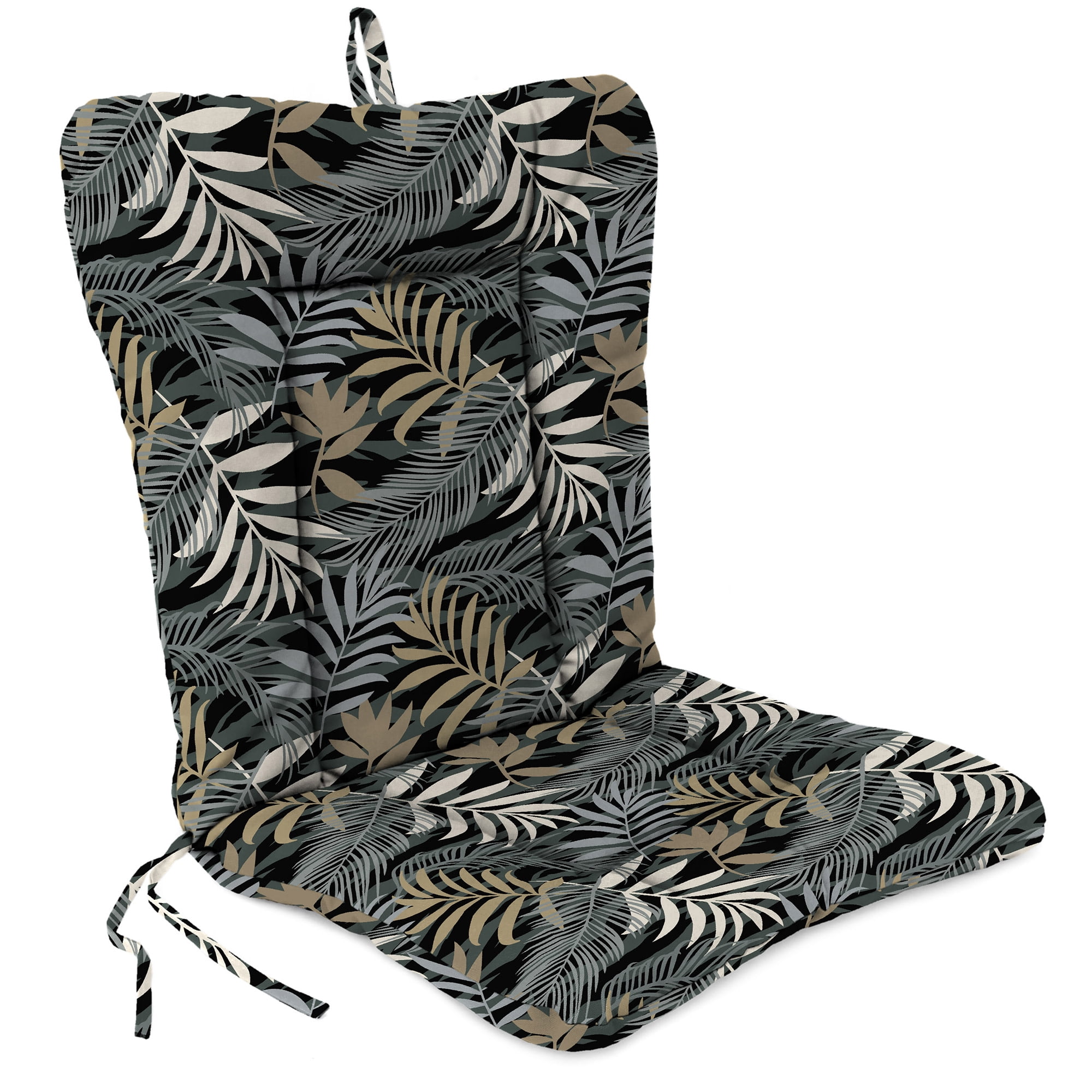 Jordan Manufacturing 38" x 21" Maryland Driftwood Black Leaves Rectangular Outdoor Wrought Iron Chair Cushion with Ties and Hanger Loop (2 Pack)
