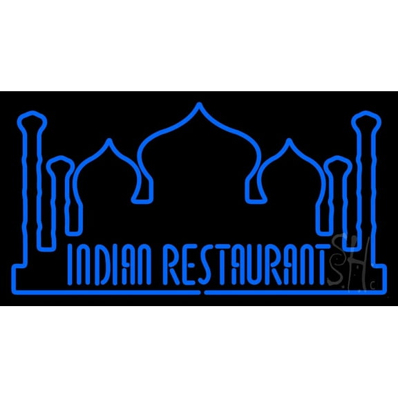 Indian Restaurant With Taj Mahal Logo LED Neon Sign 20 x 37 - inches, Black Square Cut Acrylic Backing, with Dimmer - Bright and Premium built indoor LED Neon Sign for restaurant decor.