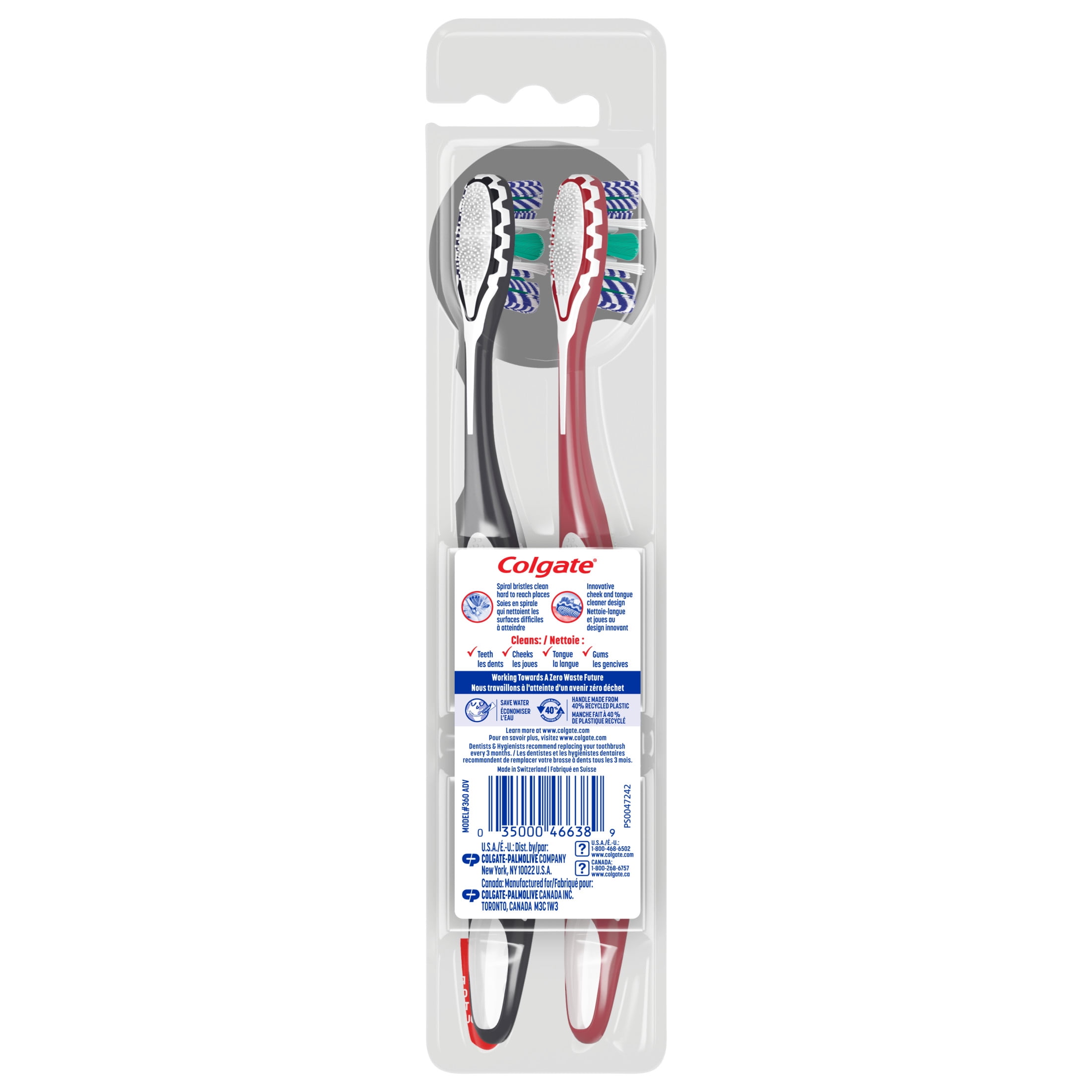 (3 pack) Colgate 360 Optic White Advanced Adult Manual Whitening Toothbrush, Medium, 2 Pack