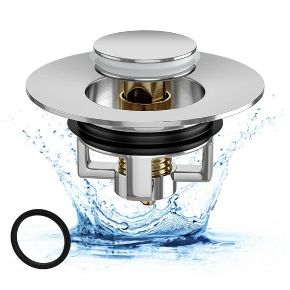 Universal Bathroom Sink Plug, Stainless Steel Pop-Up Bathroom Sink Drainer with Hair Catcher, with Plastic Washer Fitting