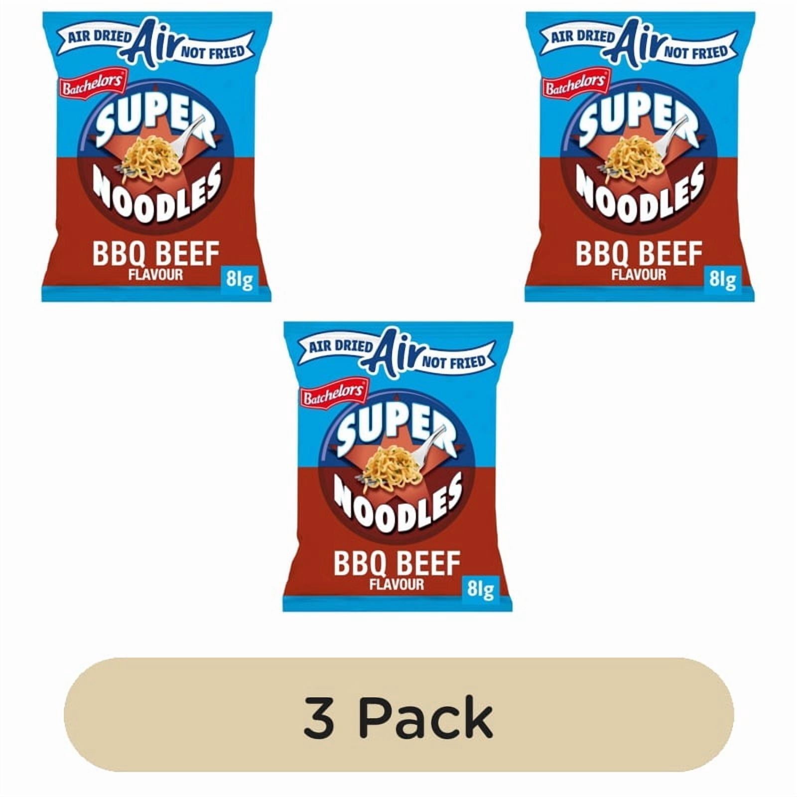 Batchelors Super Noodles Air Dried Low Fat BBQ Beef Flavour Instant Noodles 81g, British Import (Pack of 3)