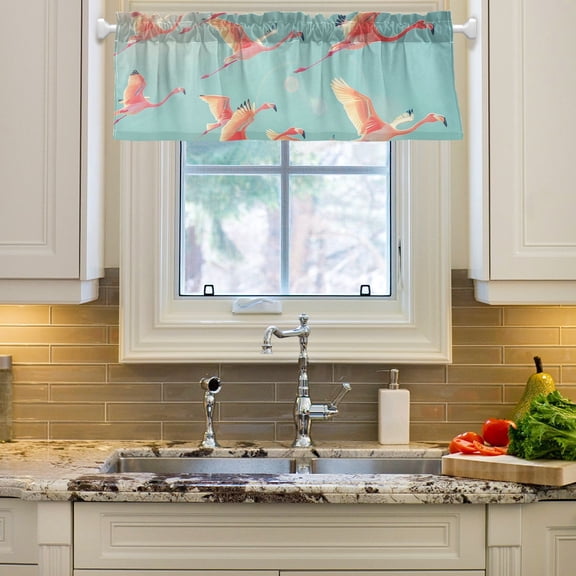Flamingo Fly Curtain Valances Farmhouse Design Window Treatment Decor Blackout Rod Pocket for Windows Living Room Kitchen 54" x 18"