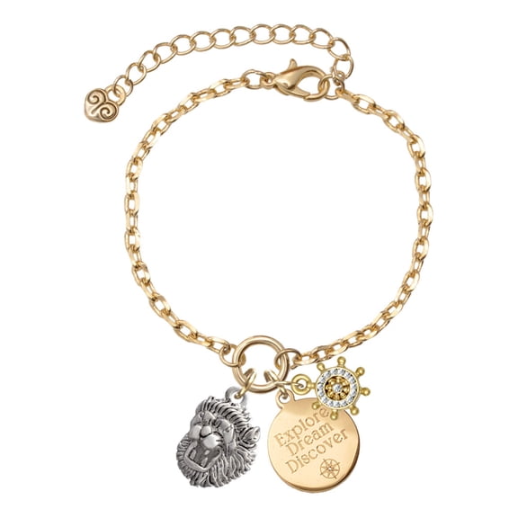 Delight Jewelry Silvertone Small Lion - Mascot Goldtone Discover Dream Explore Zoey Charm Bracelet, 6.5 2" Extender