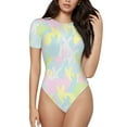 thumbnail image 2 of Uemuo Color Rabbit Pattern Women's One Piece Short Sleeve Swimsuit Rash Guard Surfing Modest Quick-drying Swimsuit Beach Essentials-Medium, 2 of 9