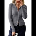 thumbnail image 3 of Cárdigan de Punto Acanalado con Botones y Larga para Mujer, Suéter Informal Ajustado con Cuello. Gris Oscuro XL, 3 of 8