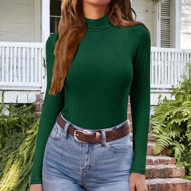 Miqool Chandail Col Roulé pour Femmes Ajusté Tricoté Côtelé Automne Hiver Basique Manches Longues