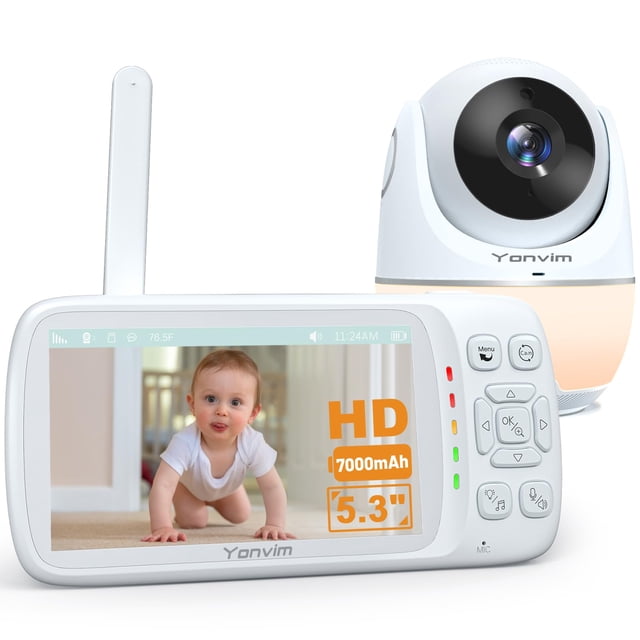 Yonvim Monitor de bebé 5.3" 1080P sin WiFi, monitor de video para bebé con cámara y audio, cámara 2K, grabación y reproducción de video de largo alcance de 1500 pies, batería de 7000 mAh, luz nocturna