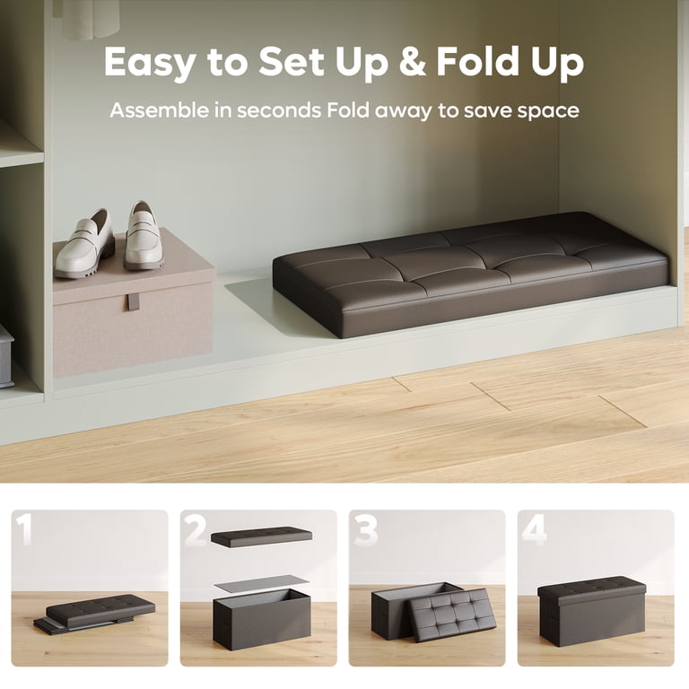 Pinmoco 30" Foldable Leather Storage Ottoman Bench photo 7