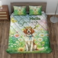 thumbnail image 2 of Brittany Spaniel Hello Spring Time Flower Floral Nature Quilt Bedding Set Brittany Dog Lover Gifts Idea 1 Blanket Bed Cover 2 Pillowcases - 02031, 2 of 5