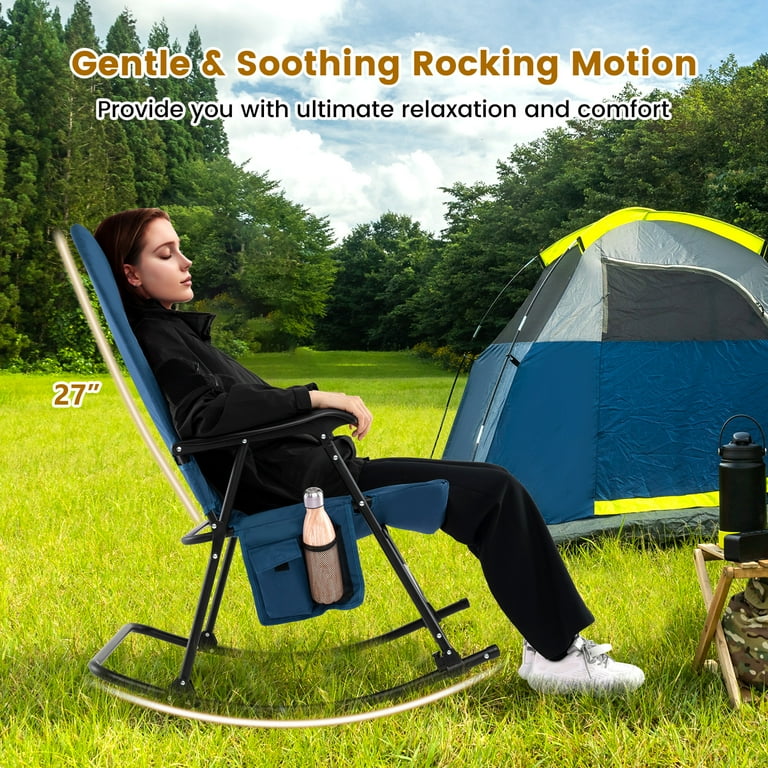 Gymax Set of 2 Outdoor Lawn Porch Rockers, Padded Folding Deck
