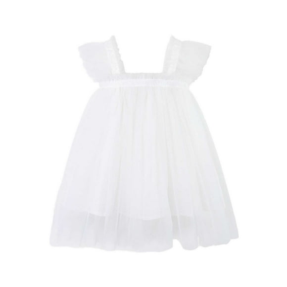 FhsagQ Dresses for Girls Toddler Girls Fly Sleeve Holiday Party Mesh Dress Dance Party Princess Dresses Toddler Girl Spring The 7th of July Dresses White 5-6 Years